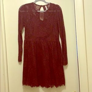 Maroon Long Sleeved Party Dress